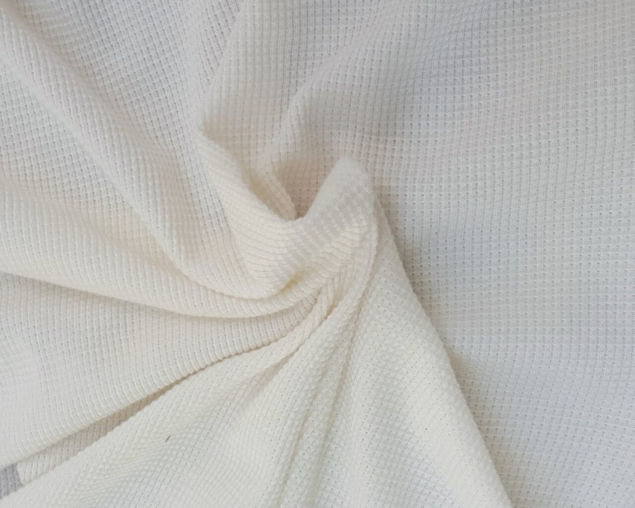 1 Yard Ivory PFD Modal Cotton Thermal Knit Fabric Pre Washed Soft Warm Material
